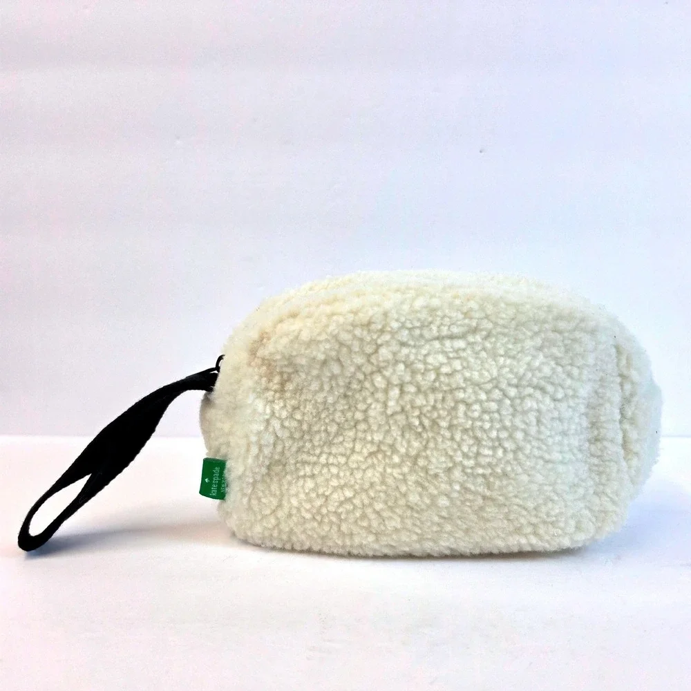 Kate Spade New York Sherpa Cream Fleece Cosmetic Bag Pouch Womens Small